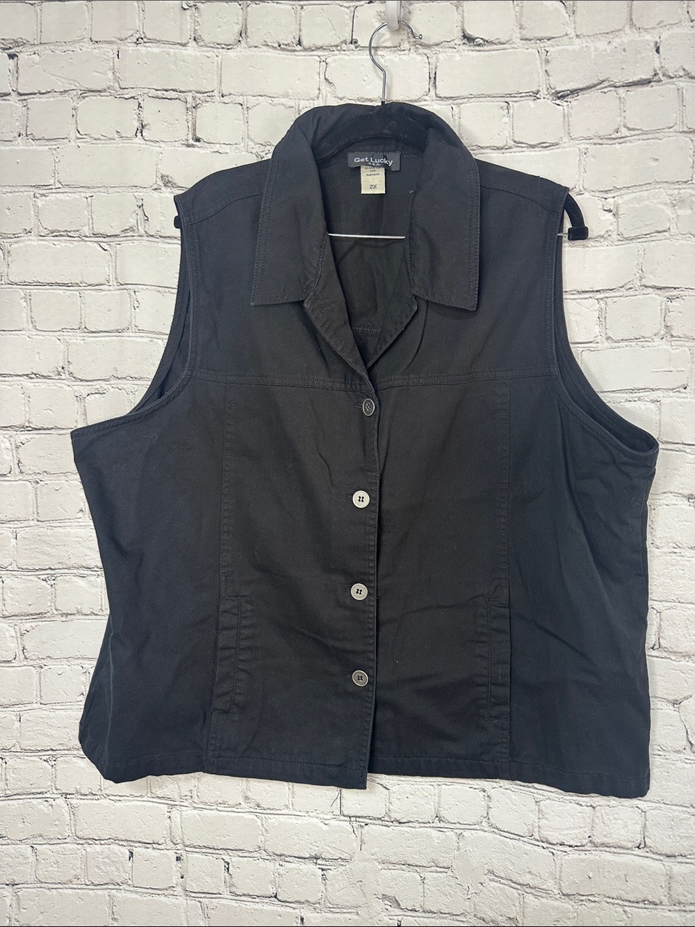 Y2K Get Lucky U.S.A. Black 100% Cotton Vest Made in USA Women’s 2X